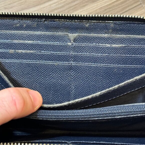 Rare Coach Zip-Around Patchwork Leather Wallet in Metallic/Navy Blue F53643 - Picture 8 of 8